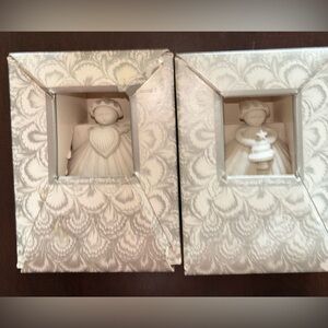 (2) Margaret Furlong Porcelain Shell Angel Tree Heart Ornaments 1988